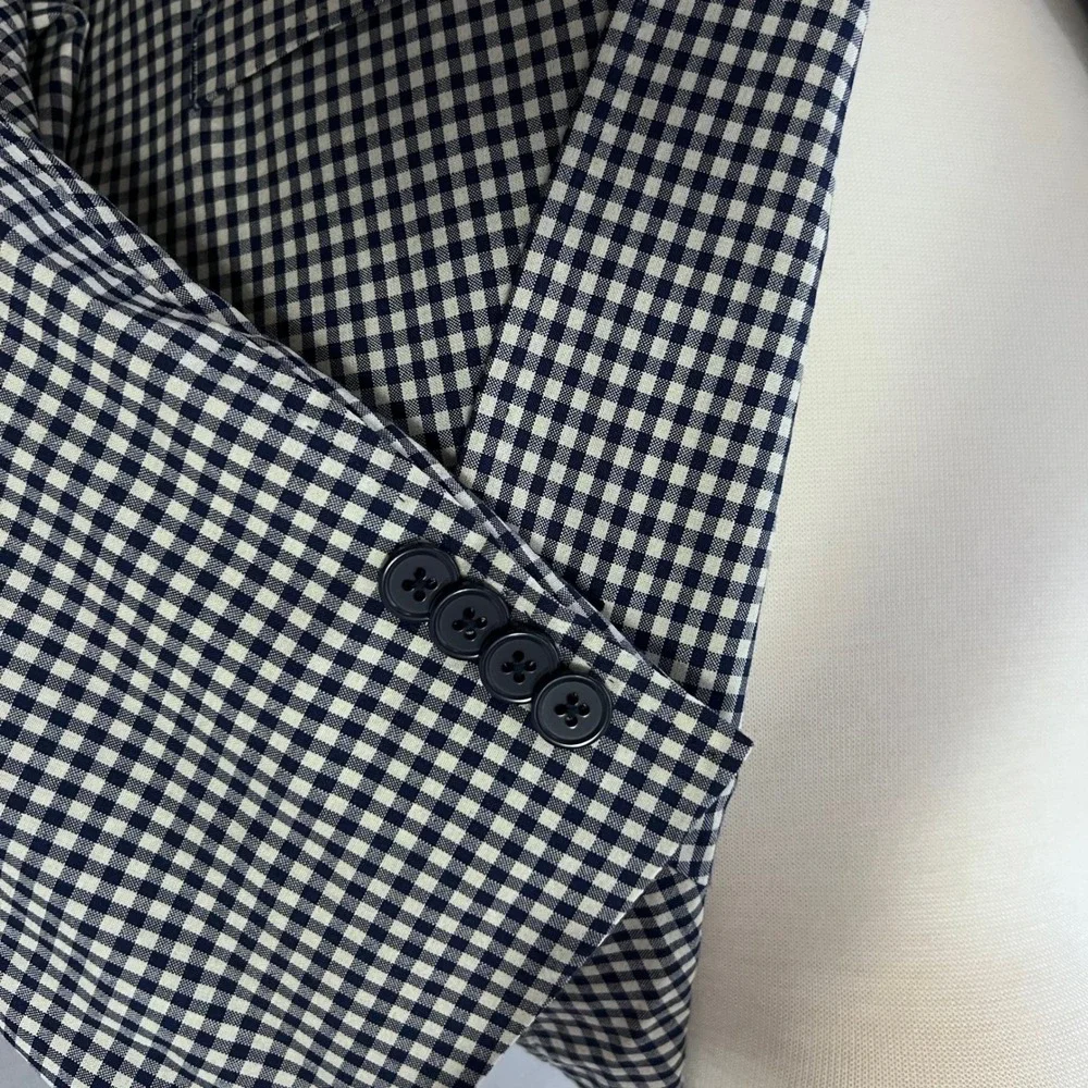 Kroon Sport Coat Mens 44R Navy Gingham Check Wool Blend Bono Blazer Stretch